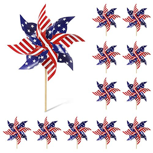HOOSUN 4th of July Decorations,12Pcs American Flag Patriotic Pinwheels for Yard and Garden,Fourth of July Pinwheels Patriotic Memorial Day Decorations,Garden Wind Spinners,Pinwheel for Kids,Lawn,Patio | Amazon (US)