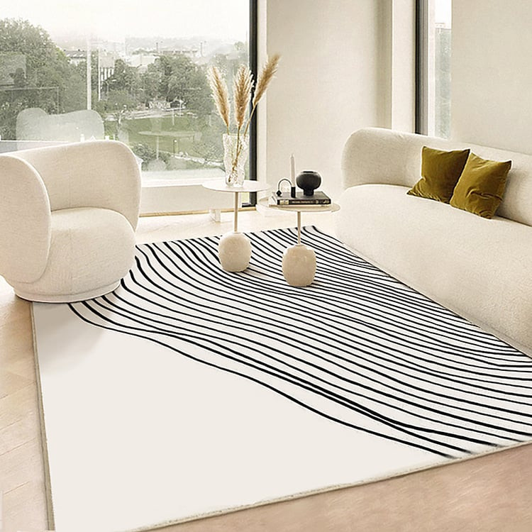 8' x 10' Multipurpose Rectangular Contemporary Low-key Black & White Nylon Area Rug | Homary