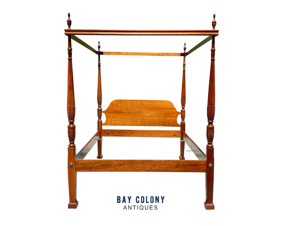 Vintage Mahogany Queen Size Rice Carved Tester Bed / Canopy Bed | Etsy (US)