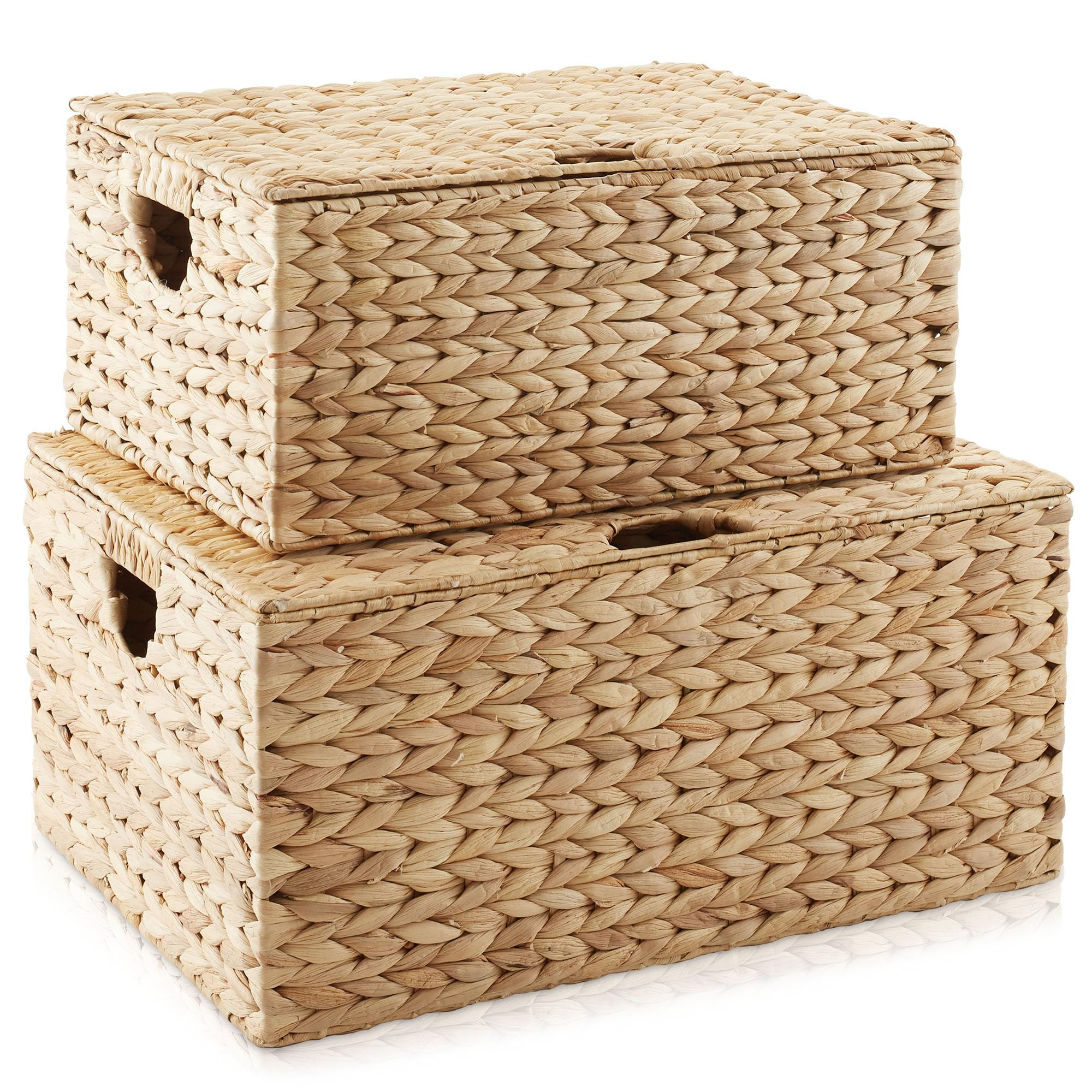 Casafield Set of 2 Water Hyacinth Rectangular Storage Baskets with Lids (Natural - Medium/Large) ... | Amazon (US)