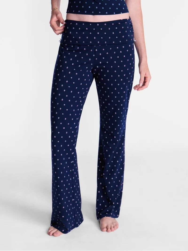 No Boundaries Cotton Blend Jersey Sleep Foldover Pants, 31'' Inseam, Women\u2019s XXS-3X | Walmart (US)