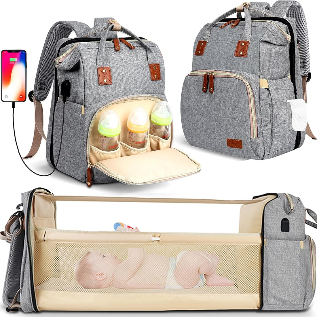 HKZ Diaper Bag Backpack 5 in 1 Baby Diaper Bags for Girls and Boys,Travel Foldable Baby Large wit... | Amazon (US)