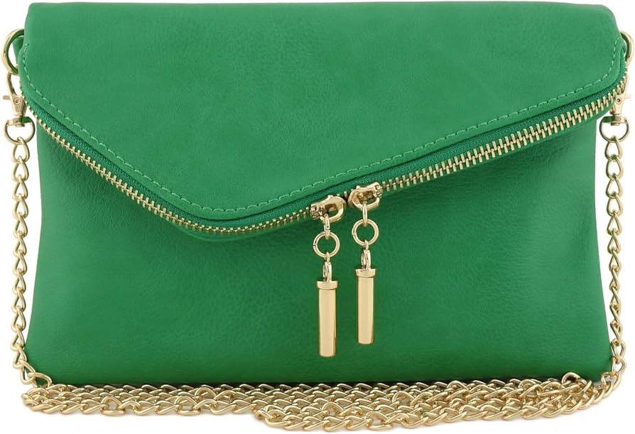 FashionPuzzle Envelope Wristlet Clutch Crossbody Bag with Chain Strap (Kelly Green) One Size | Amazon (US)