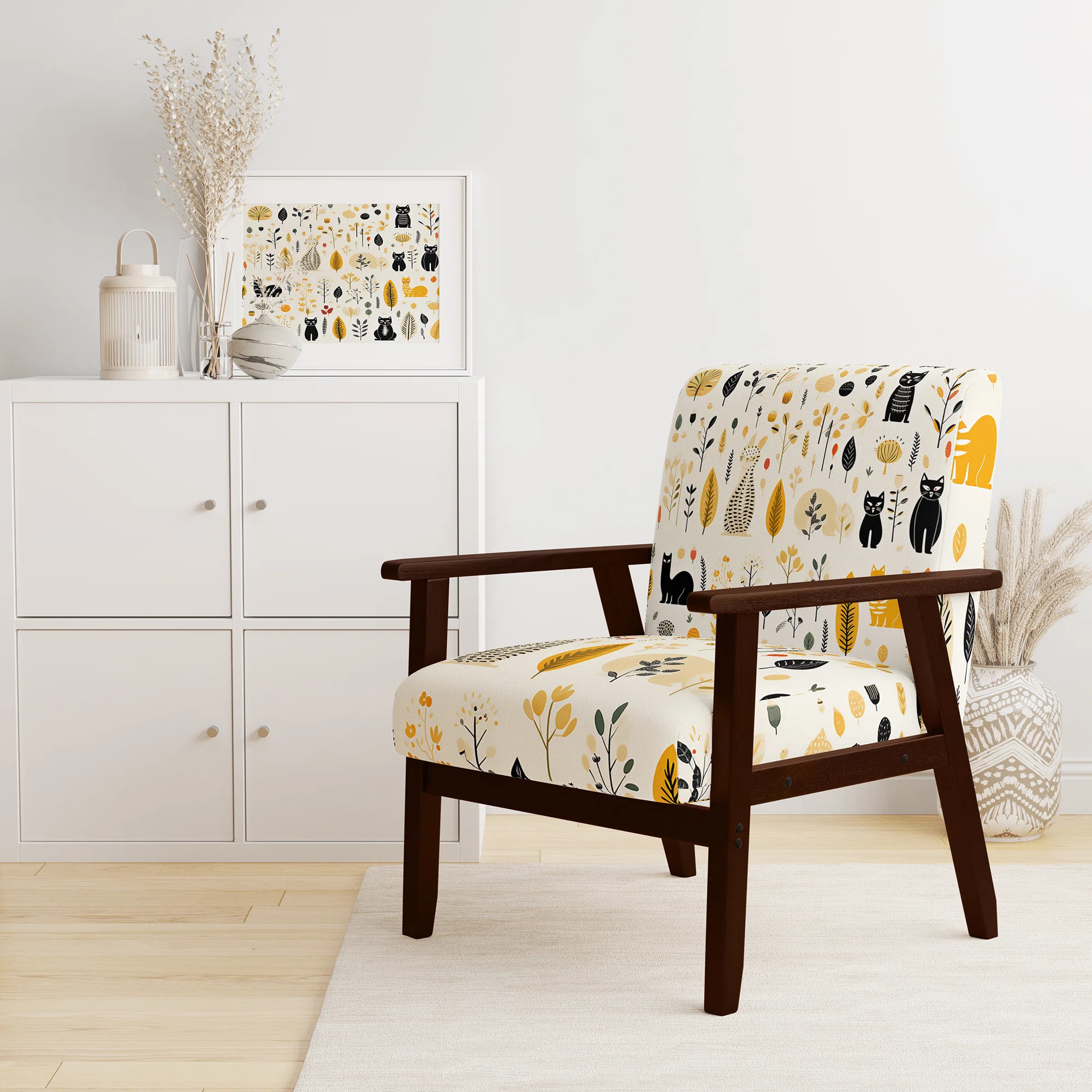 Minimalist Forest Animal Pattern - Upholstered Casual Accent Arm Chair | Wayfair North America