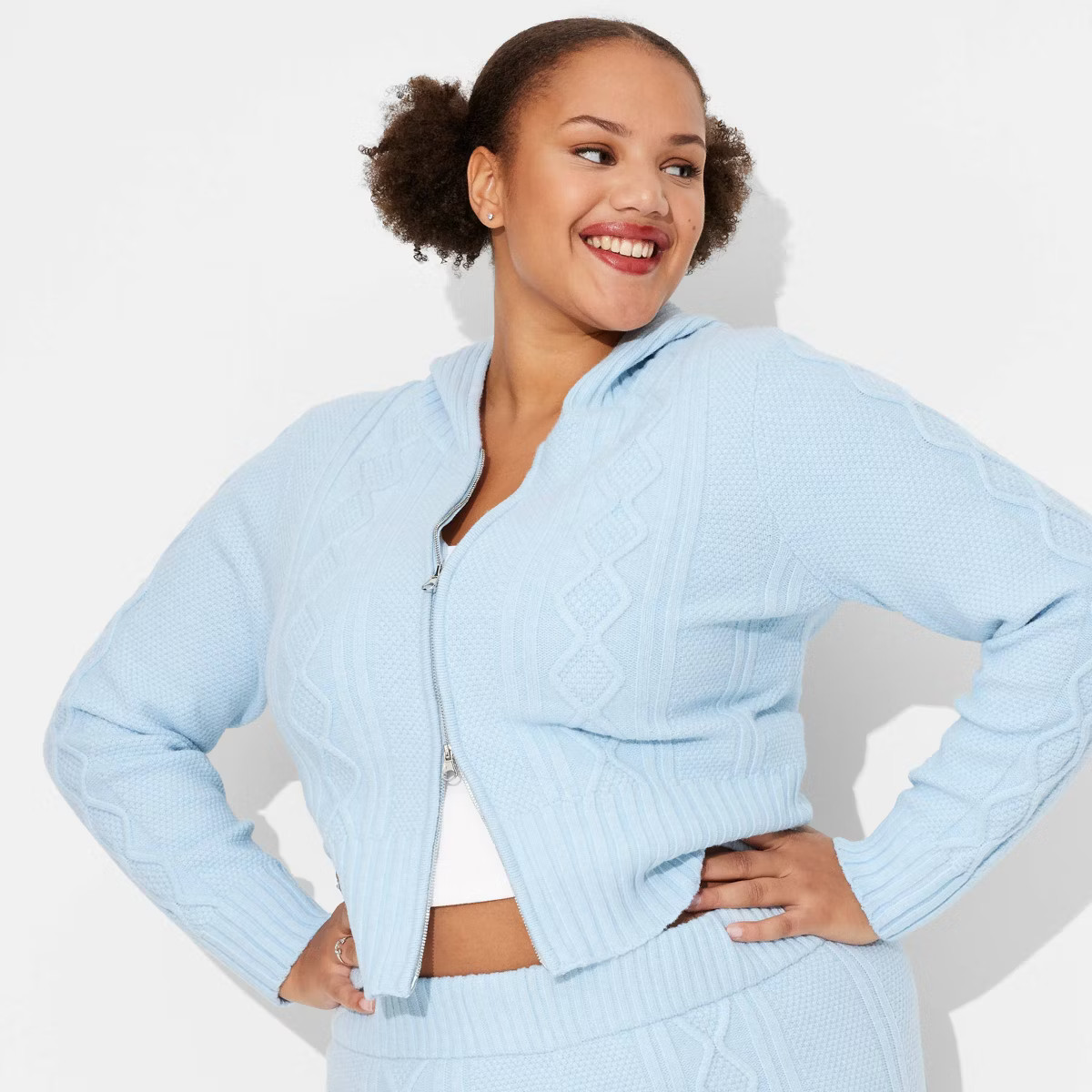 Women's Cable Zip Hoodie Sweatshirt - Wild Fable™ Light Blue XXL | Target