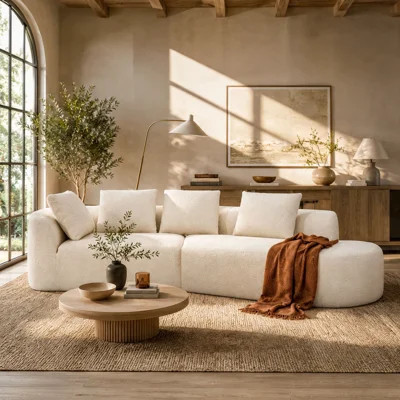 Oversized Vacuum Compressed Curved Sectional Sofa 116" Cream Pearl Upholstery L-Shaped Cloud Couch SIingle Armrest Open Design with Reversible Chaise | Wayfair North America