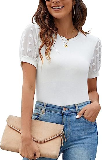 Blooming Jelly Womens Short Sleeve Blouse Business Casual Dressy Tops Ribbed Summer Stylish Work ... | Amazon (US)