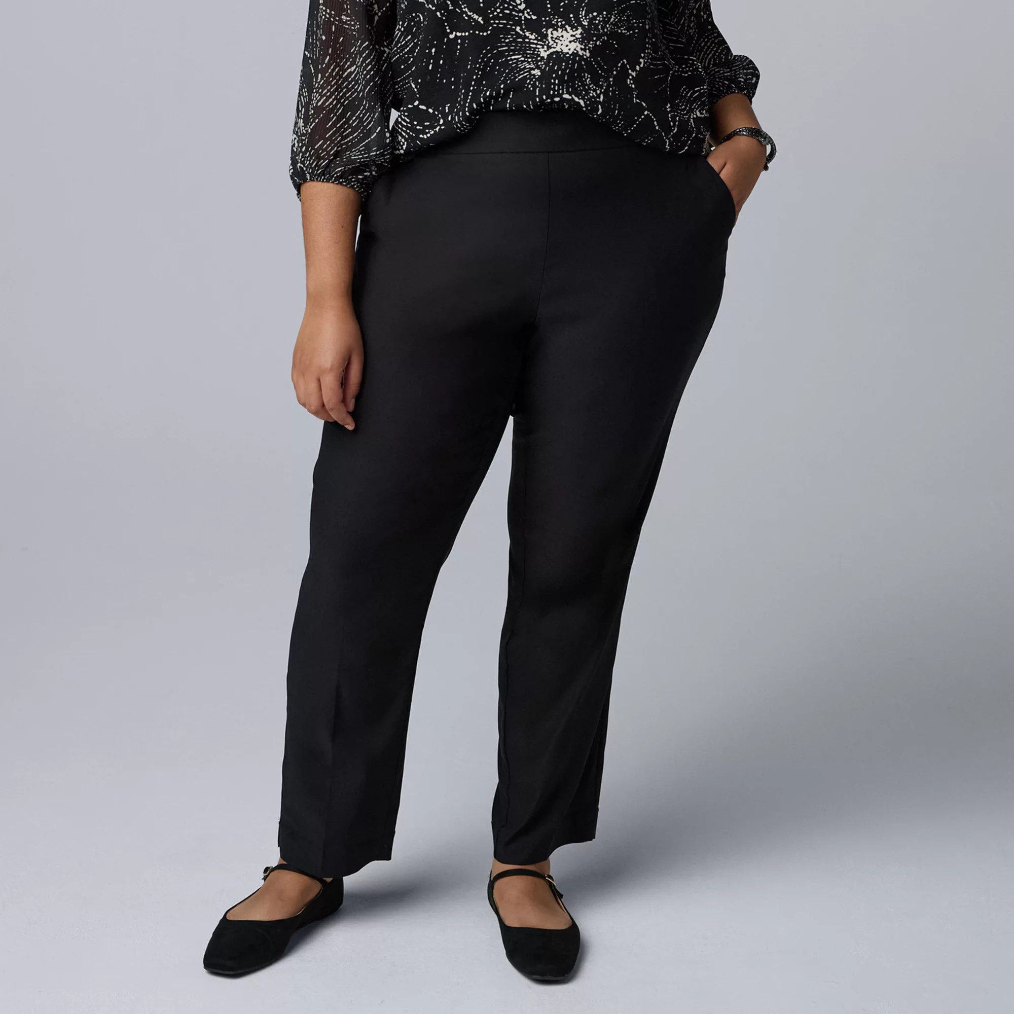 Plus Size Simply Vera Vera Wang Luxe Twill Mid Rise Slim Straight Pants, Women's, Size: 2XL LONG, Black | Kohl's