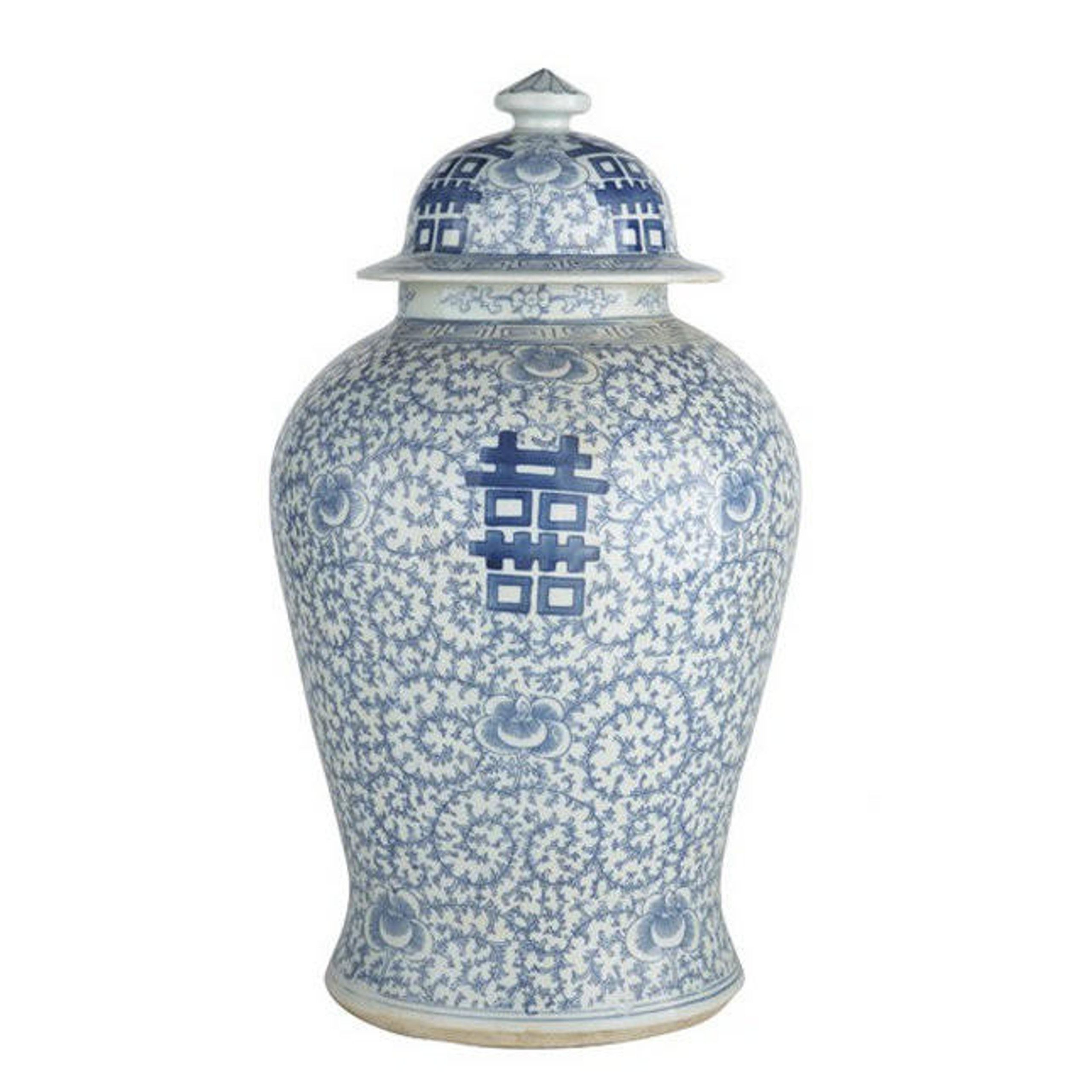Blue and White Double Happiness Floral Temple Jar
                    
    
        
    
    
  ... | Belle and June