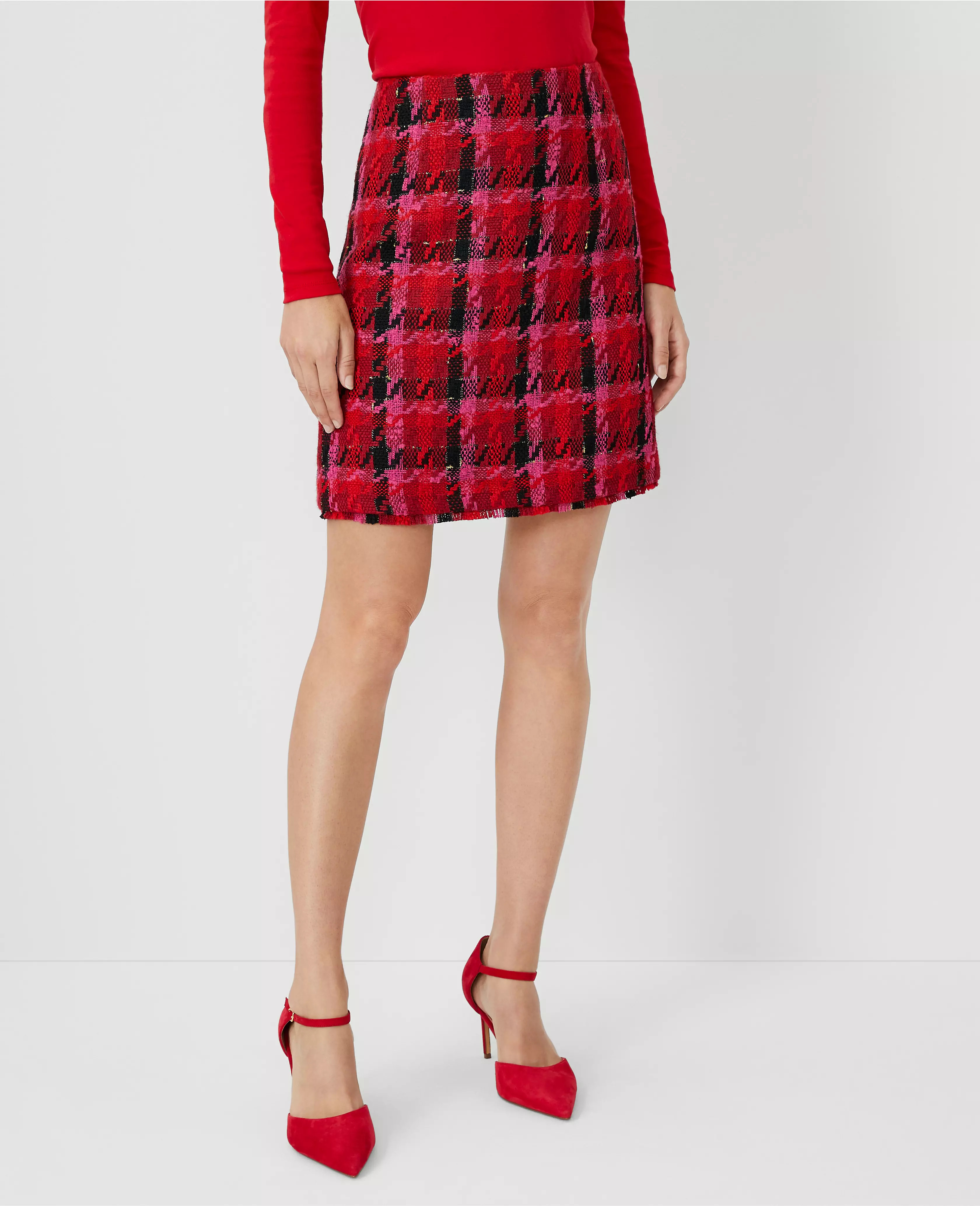 Houndstooth Fringe Tweed Pocket Skirt | Ann Taylor (US)