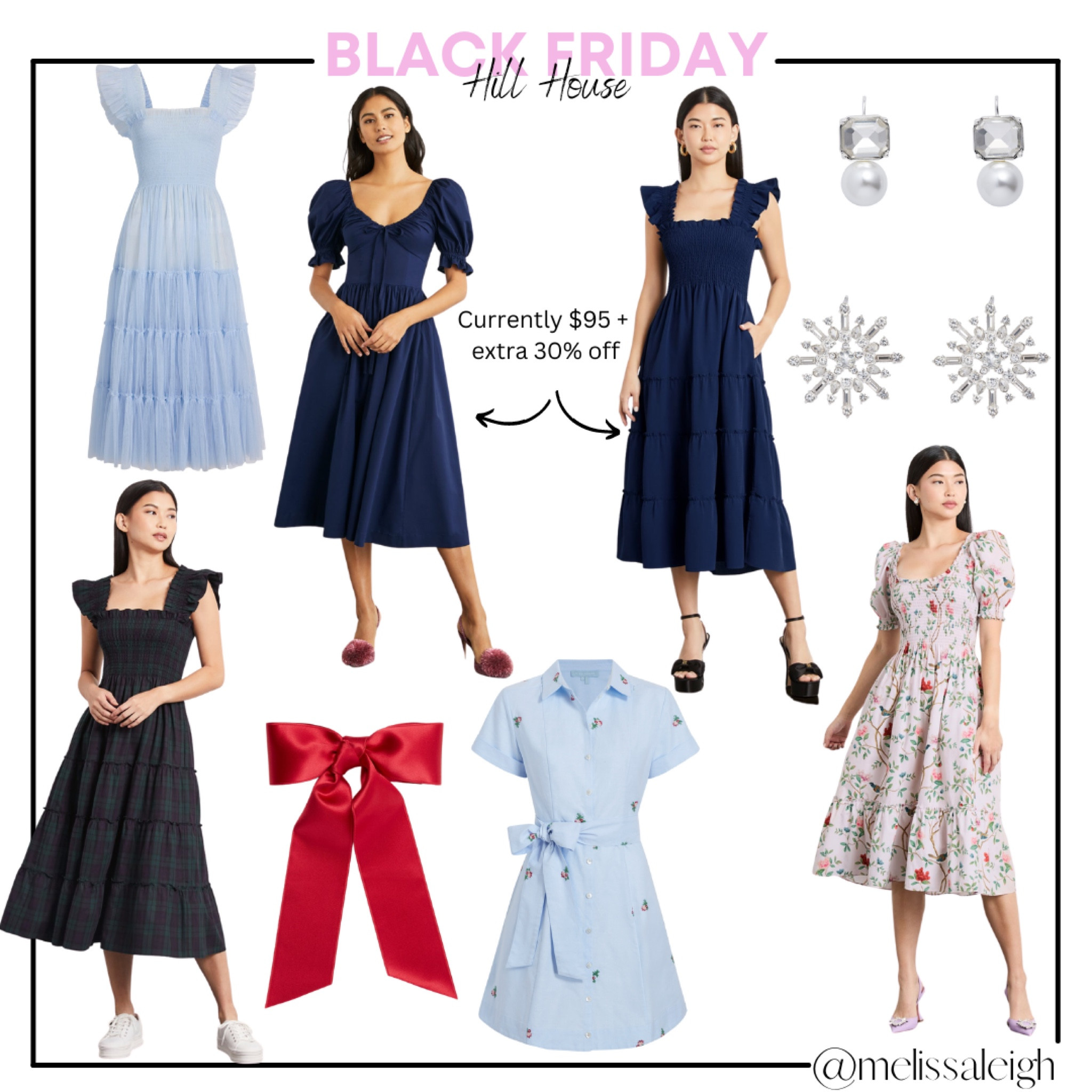 Hill house home 30% off everything - nap dress, black watch plaid nap dress, crepe nap dress, lace nap dress, holiday earrings, pearl earrings, snowflake earrings, bow tie, holiday hair 

#LTKSeasonal #LTKCyberweek #LTKHoliday