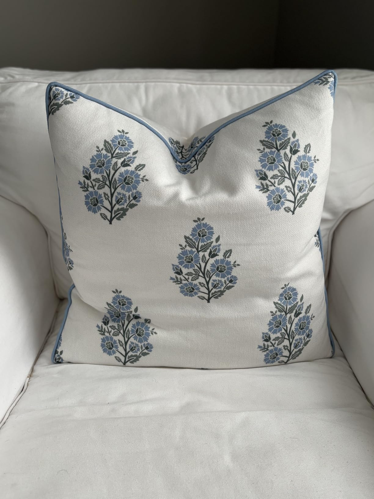 Jillien Harbor “The Camille” Floral Block Print Pillow Cover – Soft Blue and White Decorati... | Amazon (US)