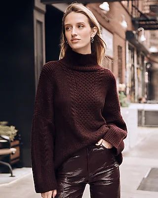 Cable Knit Turtleneck Tunic Sweater | Express