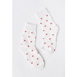 Little Red Heart Jacquard Crew Socks | Chicwish