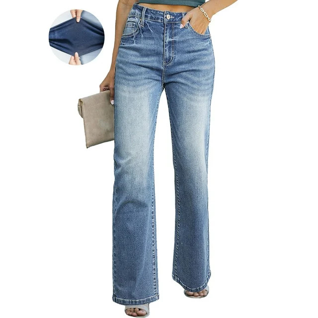 DOKOTOO Women Wide Leg Jeans High Rise Classic Baggy Denim Pants Casual Loose Fitted Stretchy Com... | Walmart (US)