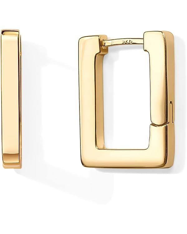 PAVOI 14K Gold Plated 925 Sterling Silver Post Square Hoop Earrings | Geometric Rectangle Gold Ho... | Amazon (US)