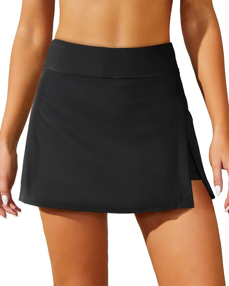 Aqua Eve Women Swim Skirt Tummy Control Swimsuit Skirt with Built-in Shorts High Waisted Split Sw... | Amazon (US)