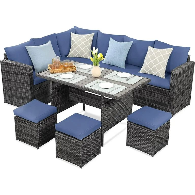 CozyHom 7 Pcs Modern Outdoor Patio PE Wicker Rattan Conversation Sofa Furniture Set, Sectional Fu... | Walmart (US)