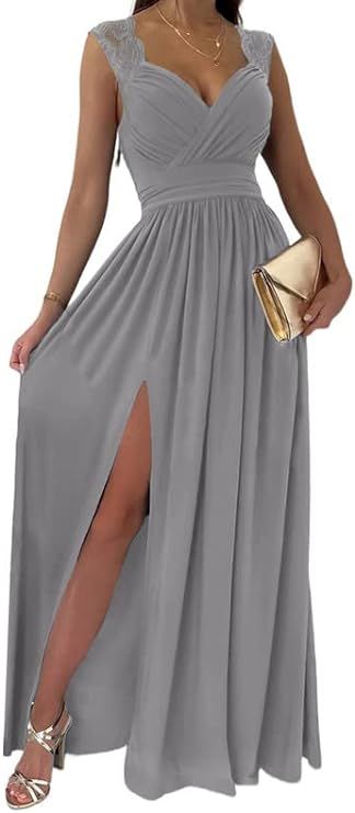 Dokotoo Womens 2024 Formal Dresses Wrap V-Neck Ruched Sexy Bridesmaid Wedding Guest Maxi Dresses | Amazon (US)