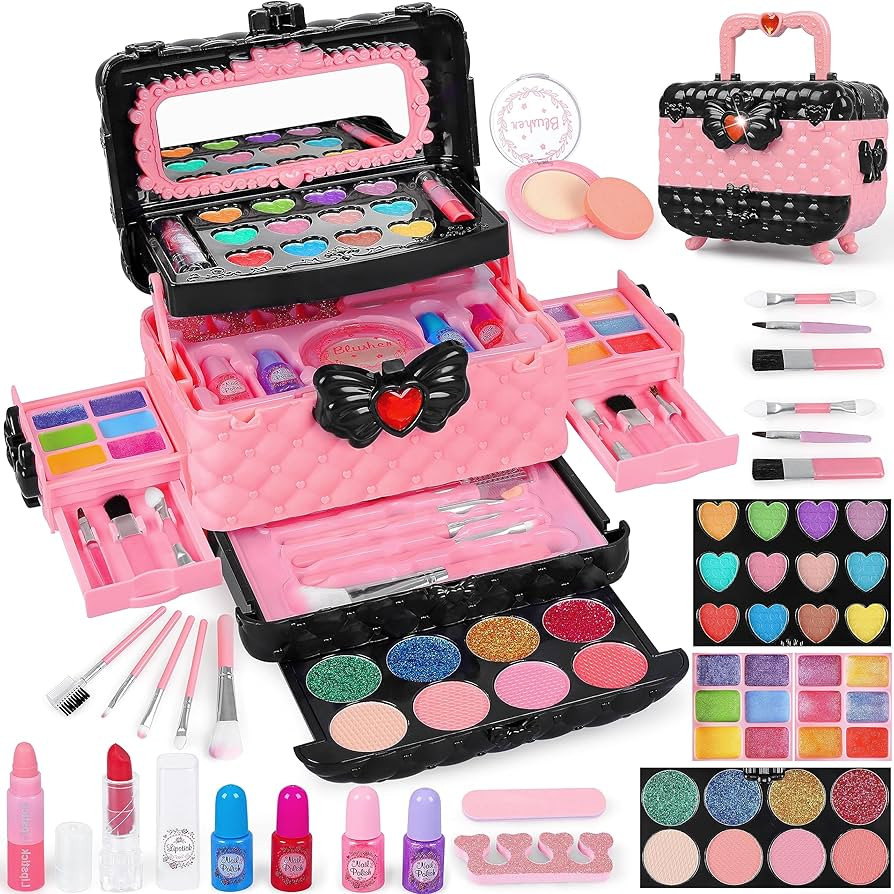 54 Pcs Kids Makeup Kit for Girls, Princess Real Washable Pretend Play Cosmetic Set Toys with Mirr... | Amazon (US)