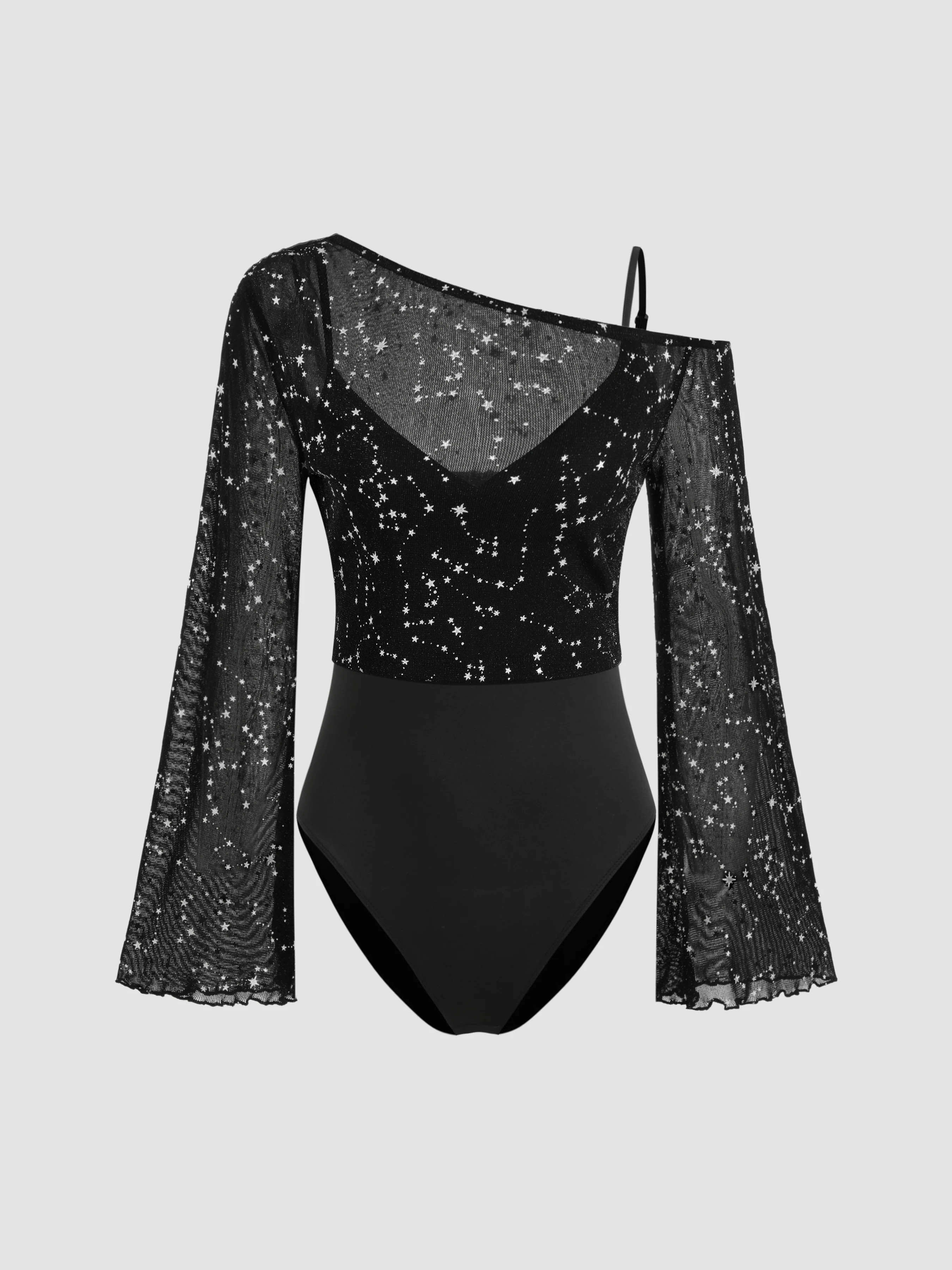 Knit Fabric Asymmetrical Neck Star Crop Top & V-neck Bodysuit  For Date | Cider