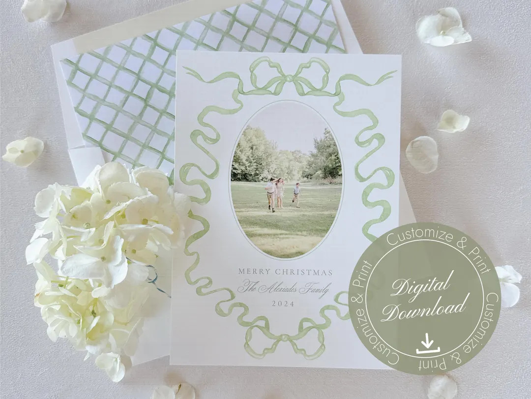 Antoinette Christmas Cards Template, Grandmillenial, Watercolor, Instant Download, Customizable E... | Etsy (US)