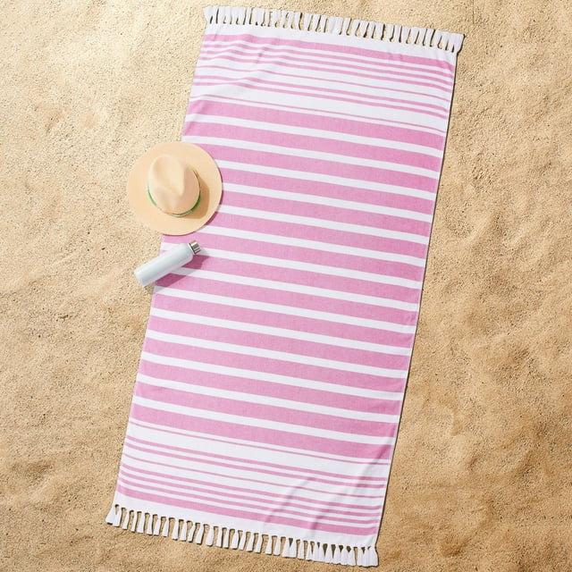 Better Homes & Gardens Oversized Flatwoven Cotton Blend Pink Striped Beach Towel, 38" x 72" | Walmart (US)