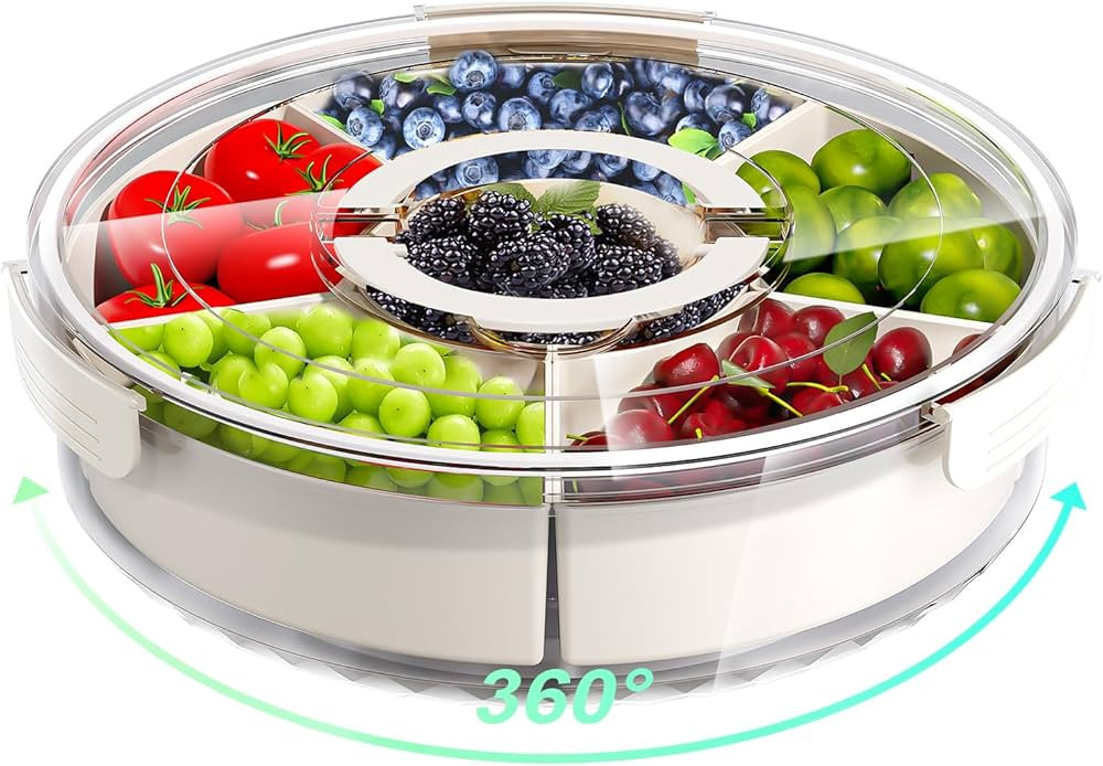 Divided Serving Tray with Lid and Handle,Large Snack Spinner,Snackle Box Container, Multi-Purpose... | Amazon (US)