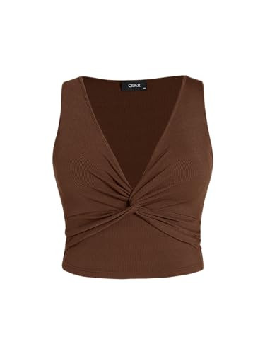 CIDER Solid Rib Twist Front Crop Top Curve & Plus | Amazon (US)