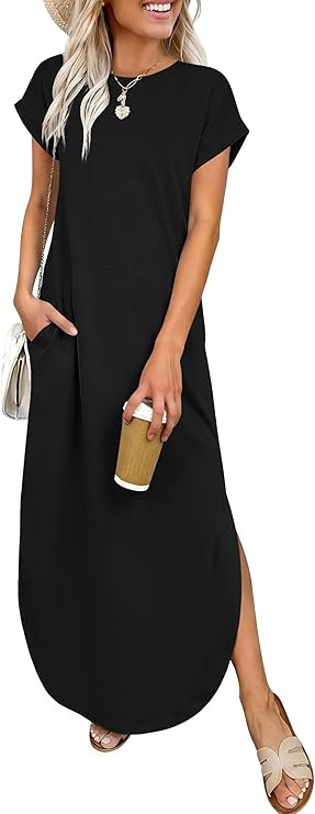 ANRABESS Womens Summer Maxi Dress 2026 Casual Short Sleeve Loose Split Wrinkle-Free Beach Vacatio... | Amazon (US)