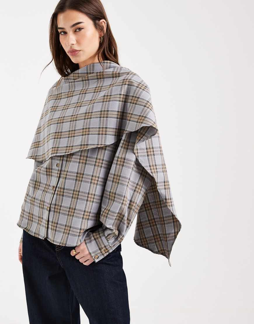 ASOS DESIGN cape blouse in brushed check-Multi | ASOS (Global)