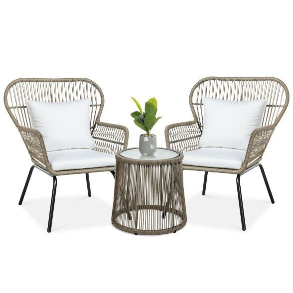 Best Choice Products 3-Piece Patio Conversation Bistro Set, Outdoor Wicker w/ 2 Chairs, Cushions,... | Target