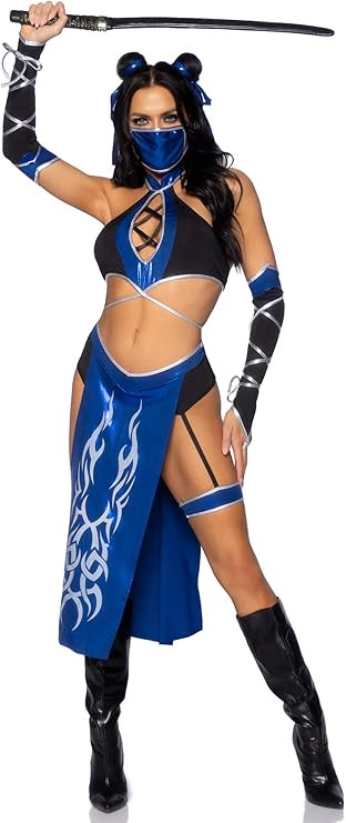 Leg Avenue Women's 5 PC Combat Ninja Costume with Crop Top, Skirt, Gloves, Mask, Hair Ties | Amazon (US)