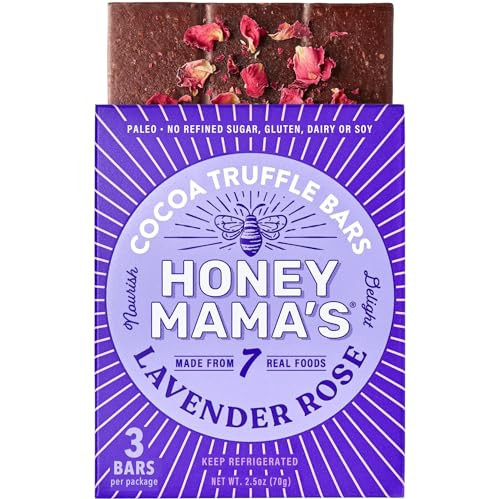 Honey Mama's, Lavender Rose Cocoa Truffle Bars, No Refined Sugar, Gluten Free, Dairy Free, Soy Free, Paleo, 2.5 Ounce, 3-Serving Bar | Amazon (US)