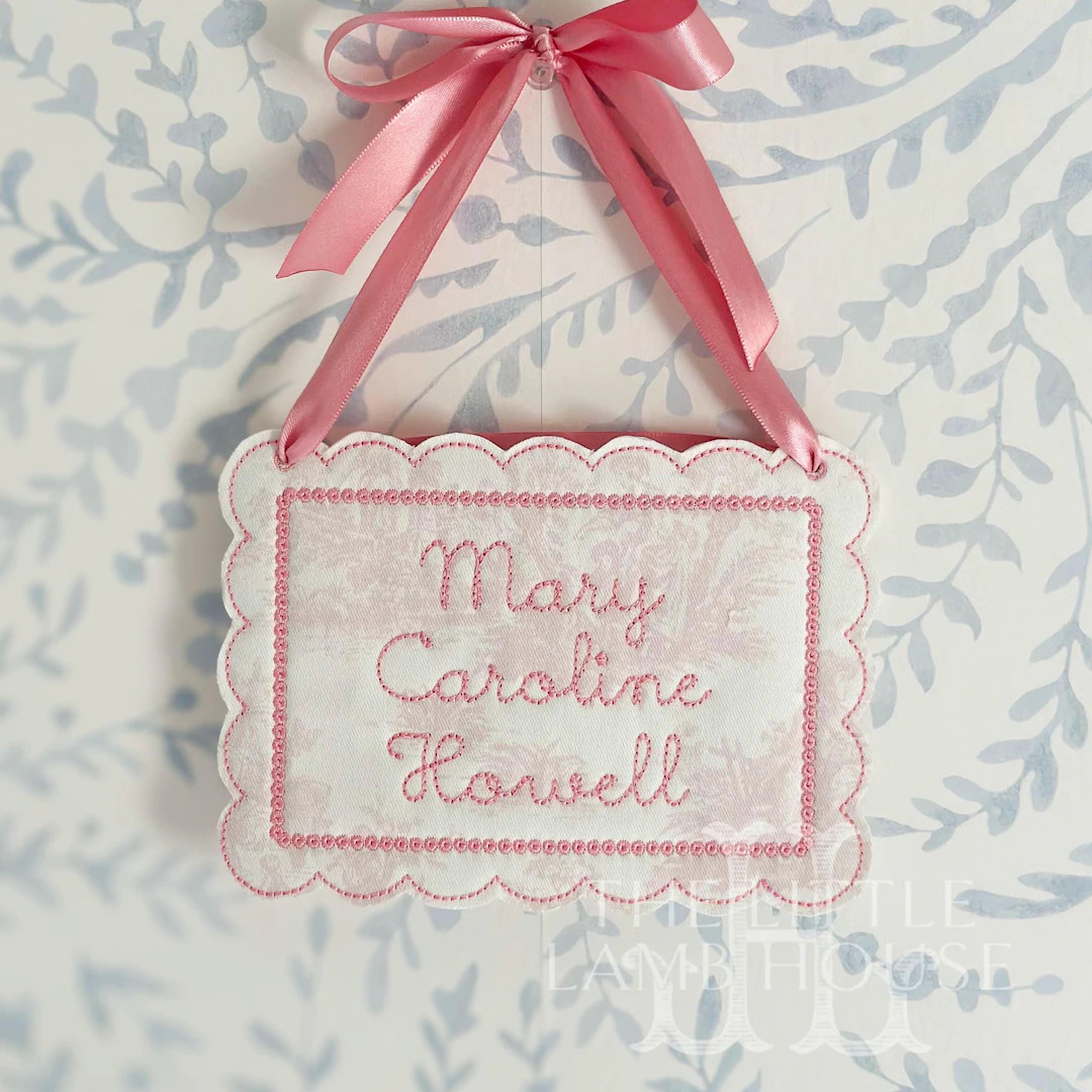 Personalized Pink Toile Baby Name Sign – Embroidered Newborn Announcement Door Hanger, Custom A... | Etsy (US)