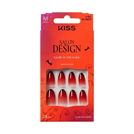 KISS Salon Design Halloween Press On Nails Almond, ‘Jeepers’, Wine, Medium, 24 Count | Walmart (US)