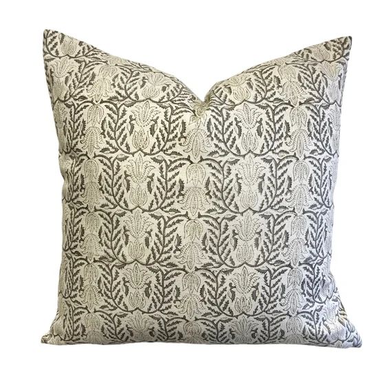 Designer Aranya Pillow Cover in Grey Olive // Gray Floral | Etsy | Etsy (US)