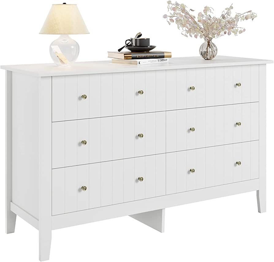 FOTOSOK White Dresser, Chest of Drawers, Modern 6 Drawer Double Dresser with Deep Drawers, Wide S... | Amazon (US)