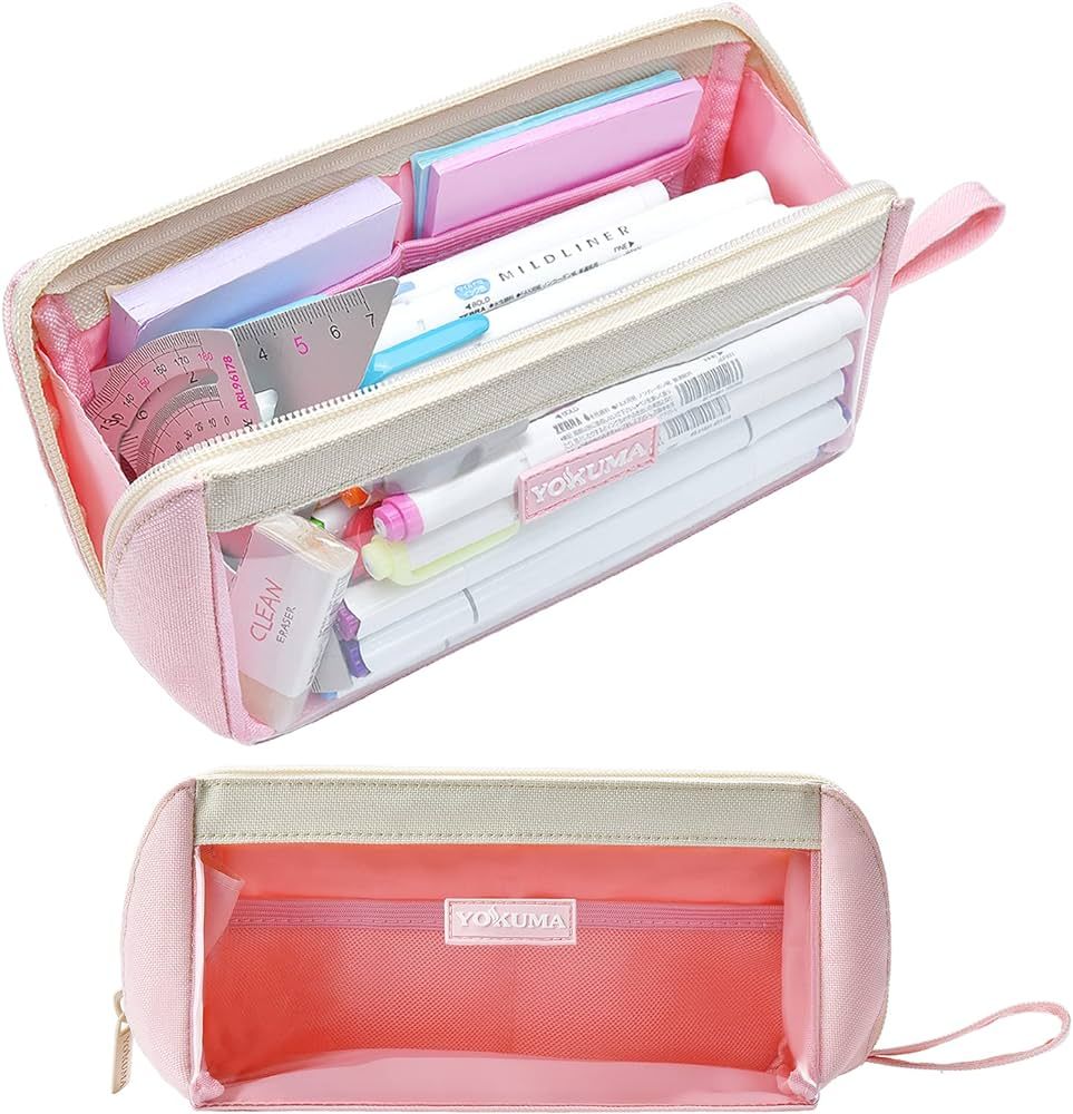 YOKUMA Clear Aesthetic Pencil Case Pouch for Girls Cute Kawaii Mark Pen Case Organizer Large Capa... | Amazon (US)