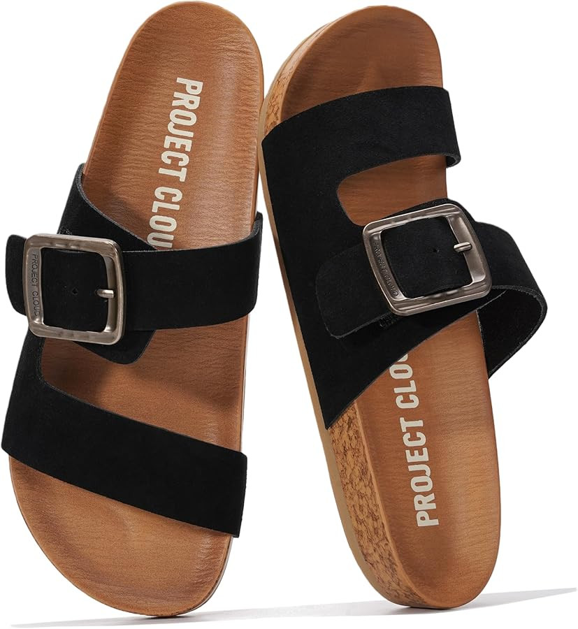 Project Cloud 100% Genuine Leather Womens Sandals – Plush Insole Sandals Women with Buckle – ... | Amazon (US)