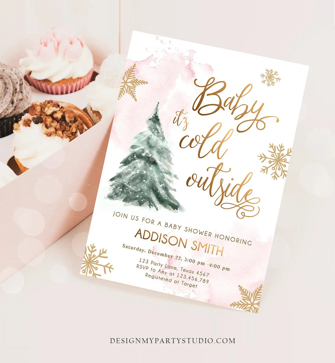 Editable Baby Its Cold Outside Baby Shower Invitation Winter Baby Shower Girl Blush Pink Gold Wat... | Etsy (US)