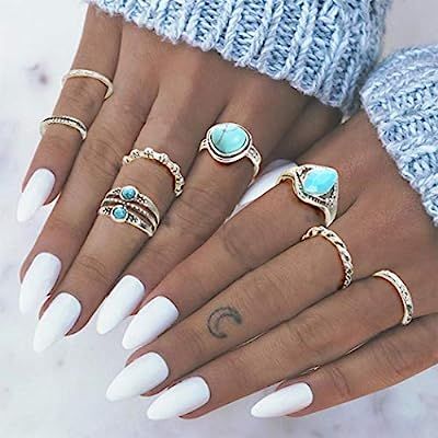Eappy Boho Turquoise Stackable Finger Rings Silver Ring Set Stylish Rings Jewelry for Women and G... | Amazon (US)