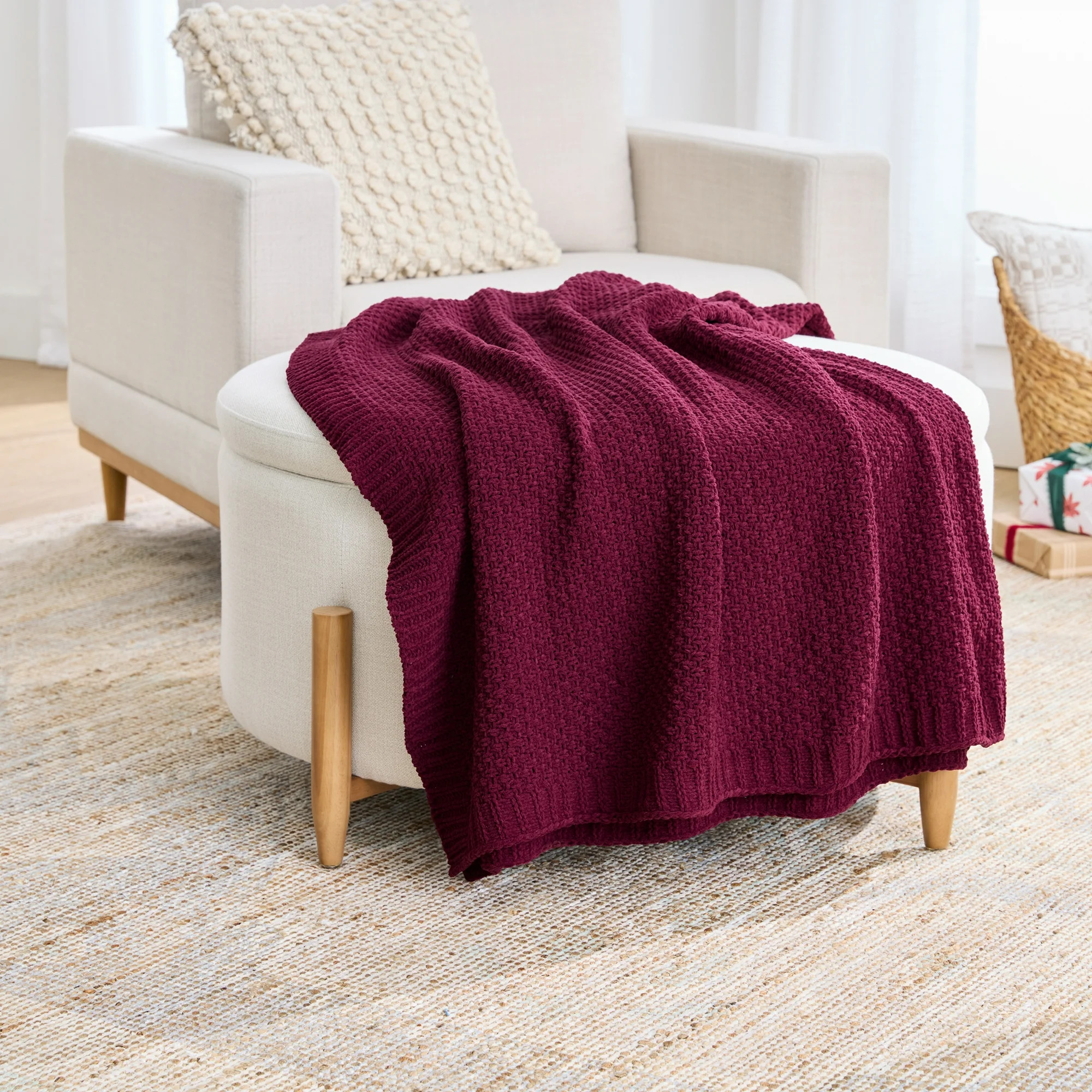 Better Homes & Gardens Chenille Knit Super Soft Oversized Throw Blanket, Merlot Wine | Walmart (US)
