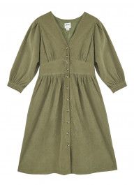 Reba Button-Through Cord Dress - Green | Joanie