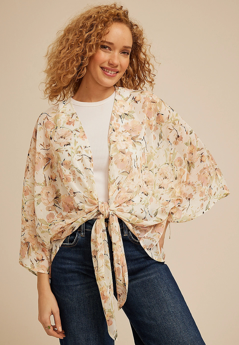 Floral Chiffon Tie Front Kimono | Maurices