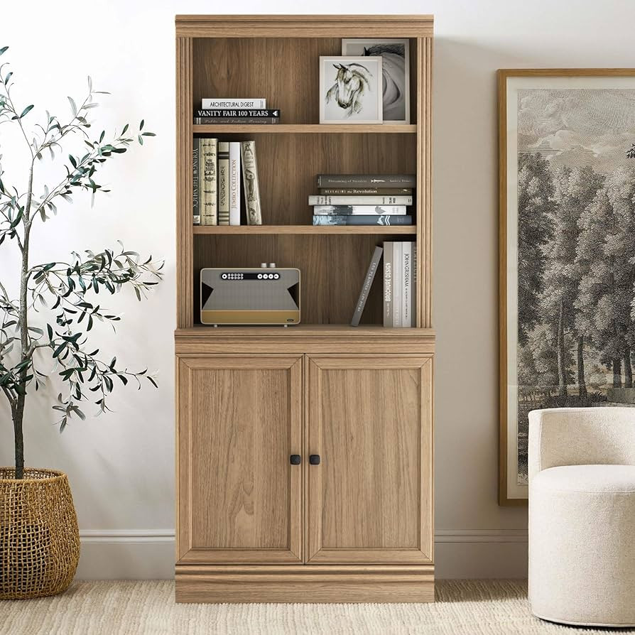 JAHRSTIM Halston Multi-Depth with Doors Bookshelves and Bookcase Floor Standing 5 Tier Display Sh... | Amazon (US)