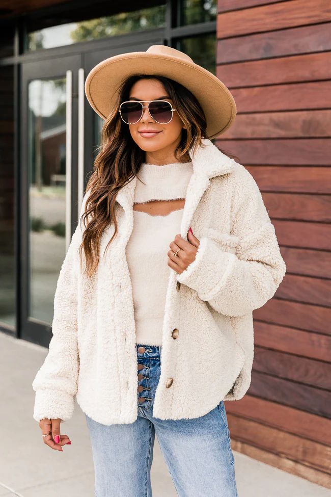 Moonlit Walk Cream Sherpa Jacket | The Pink Lily Boutique