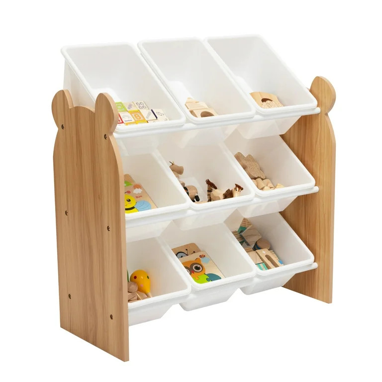 Humble Crew Teddy Bear Kids Toy Storage Organizer with 9 Plastic Storage Bins, White | Walmart (US)