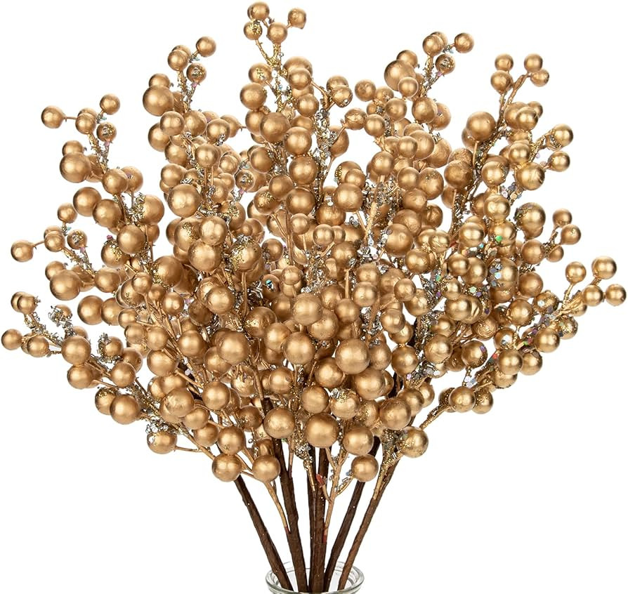 6 PCS Artificial Christmas Berry Picks, 13.8" Faux Berry Stems Spray with Glitter Paillette Flora... | Amazon (US)