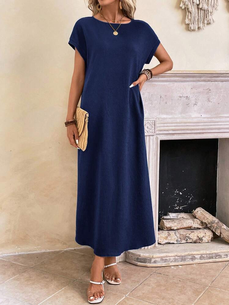 EMERY ROSE Women Casual Solid Color Batwing Sleeve Long Dress For Vacation | SHEIN